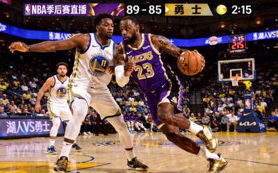 NBA篮球比赛湖人队对阵勇士队的季后赛直播画面